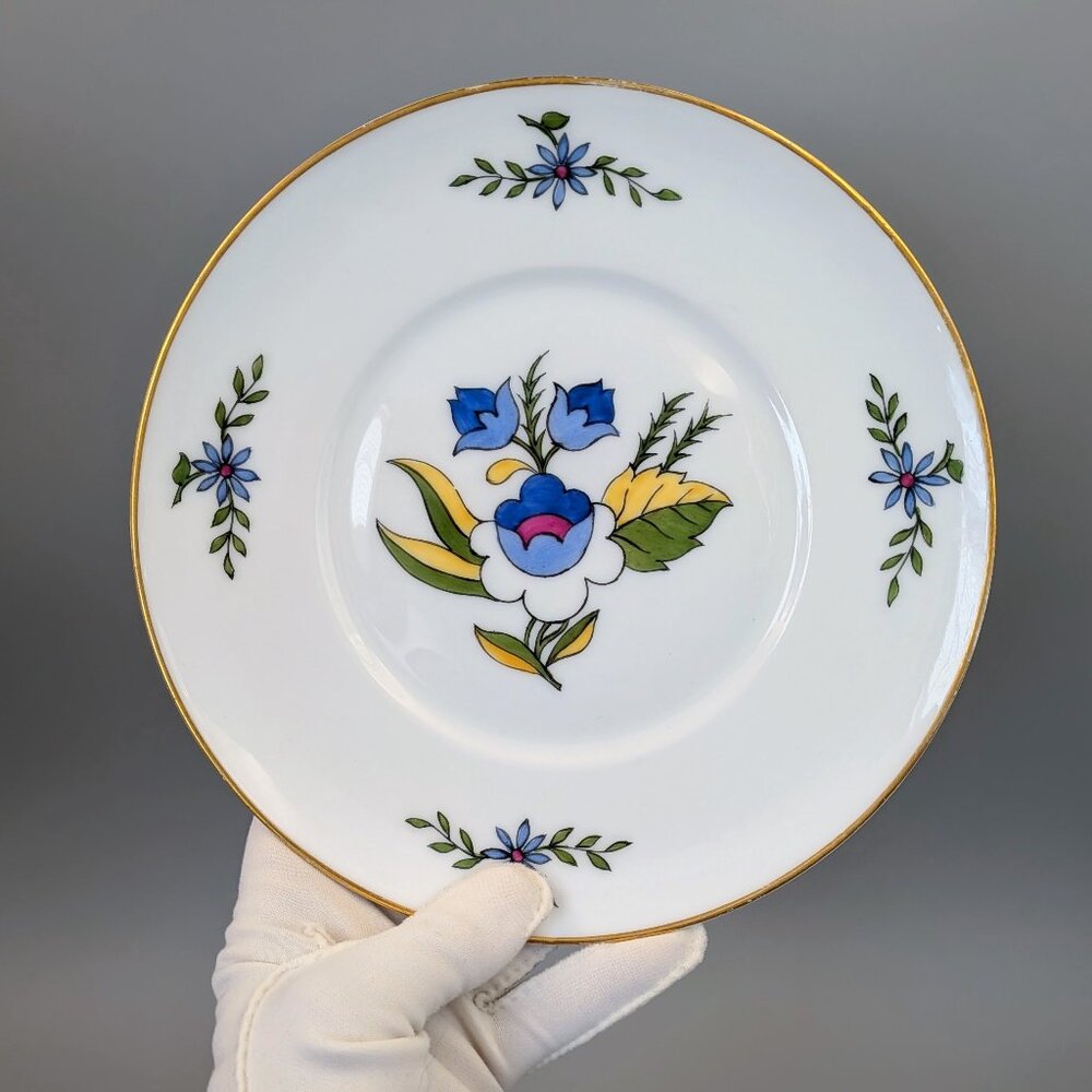 Antique Royal Copenhagen Folk Art Floral Porcelain Plate - "Danmark" Backstamp